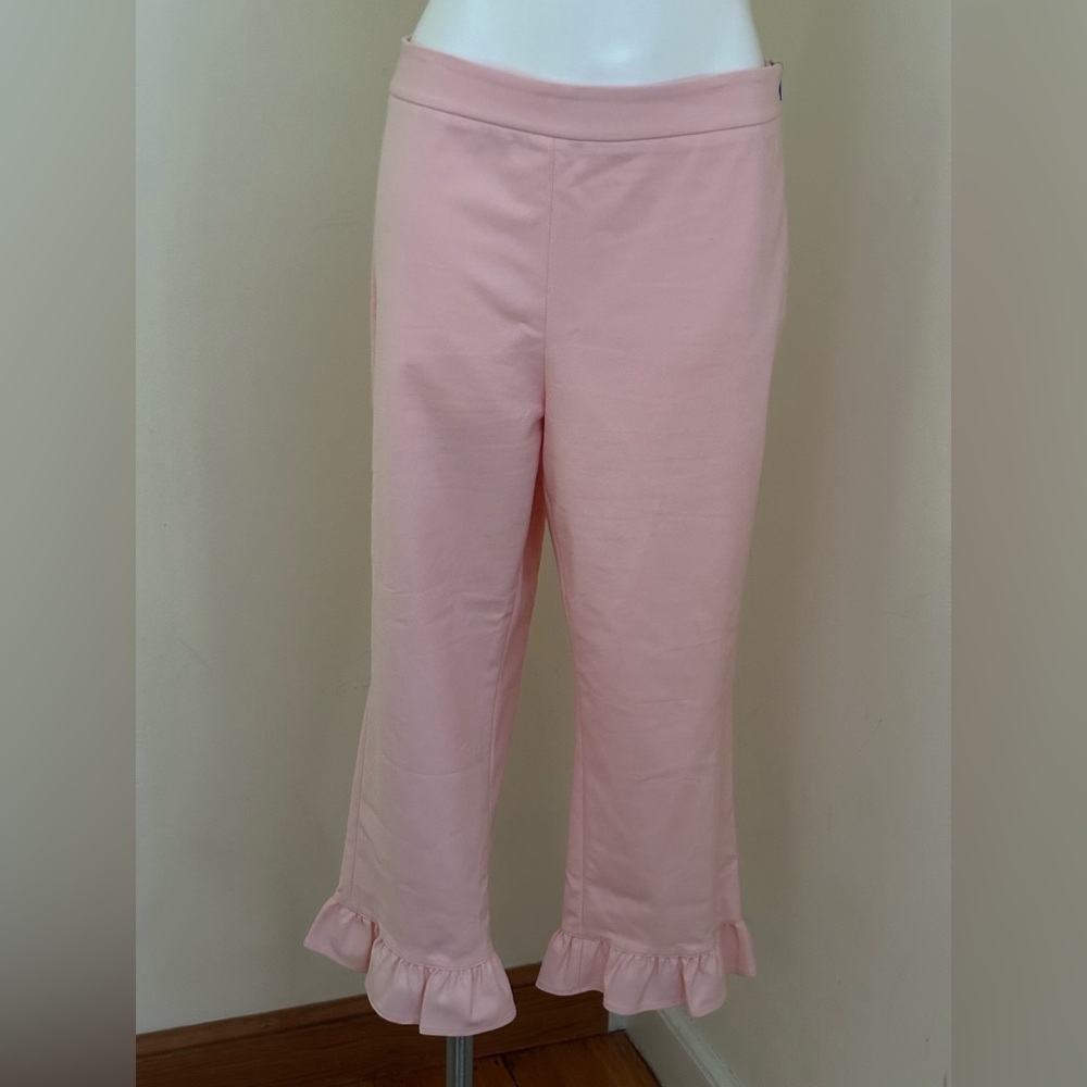 PHILOSOPHY Light Pink Ruffled Capri Leg. Spring Pants Zip Closure On Side Sz 14